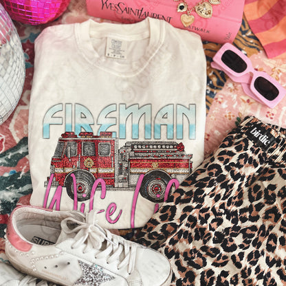 Fireman Wife Life PNG Digital Download Sublimation DTF Print Studded Rhinestone Firetruck