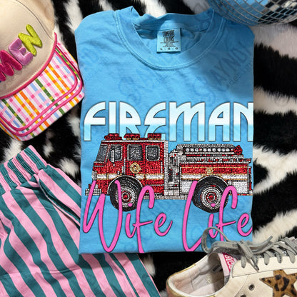 Fireman Wife Life PNG Digital Download Sublimation DTF Print Studded Rhinestone Firetruck