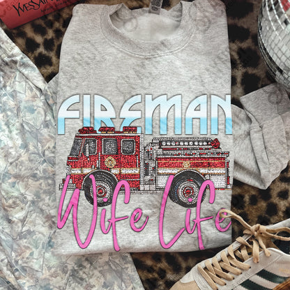 Fireman Wife Life PNG Digital Download Sublimation DTF Print Studded Rhinestone Firetruck