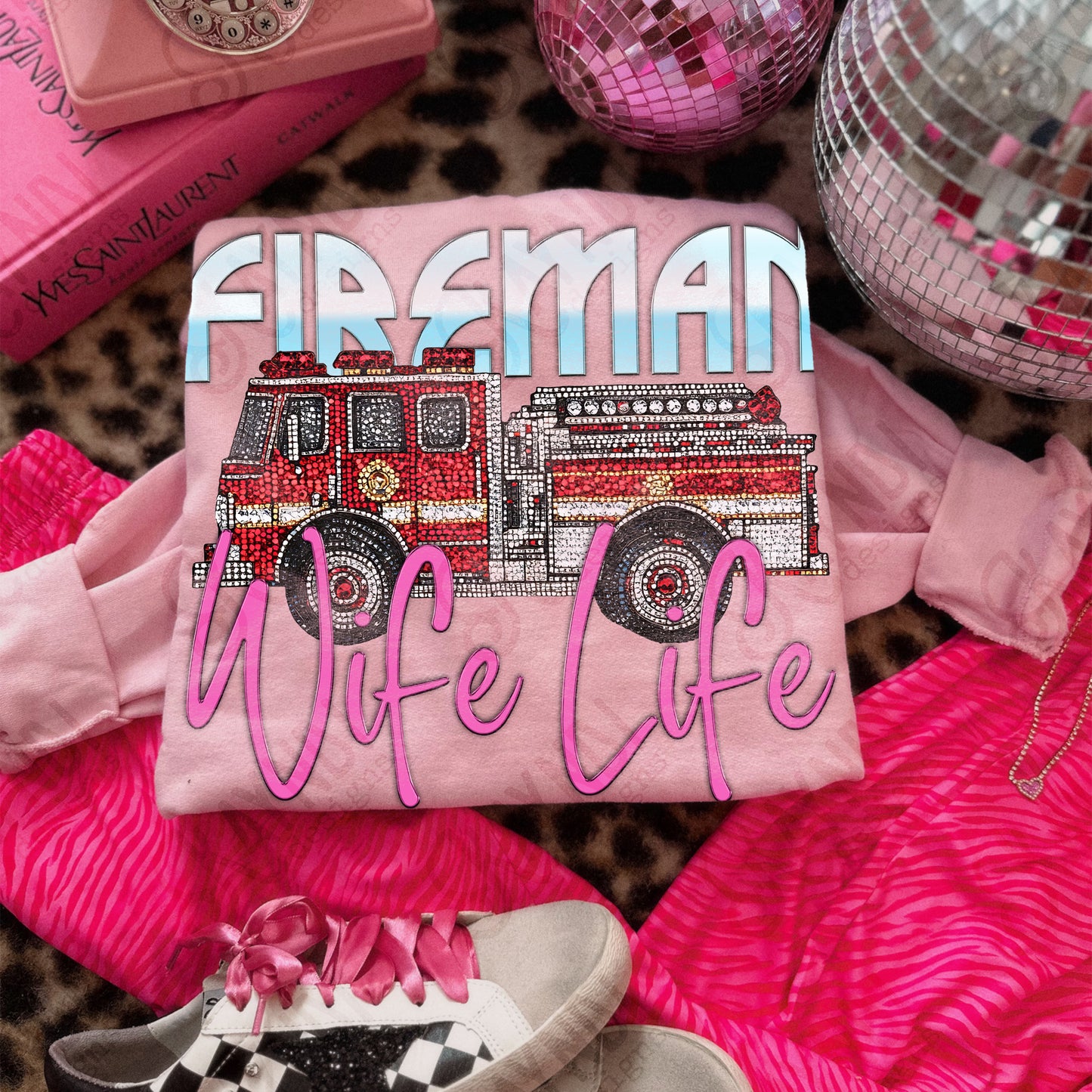 Fireman Wife Life PNG Digital Download Sublimation DTF Print Studded Rhinestone Firetruck