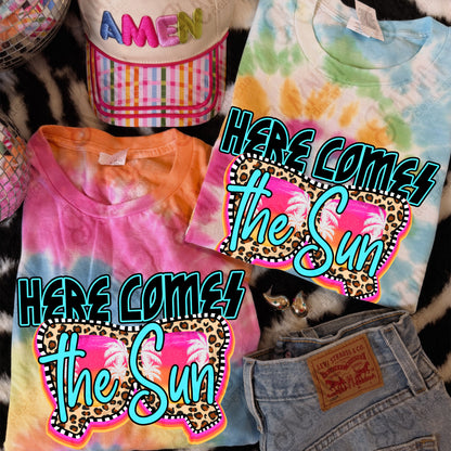 Here Comes the Sun PNG Digital Download Sublimation DTF Print Rock Leopard Sunglasses Palm Trees