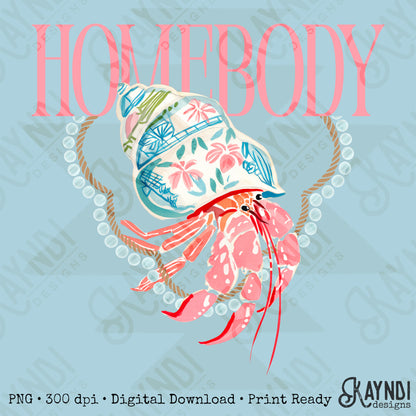 Homebody Hermit Crab PNG Digital Download Sublimation DTF Print Pastel Preppy Beachy