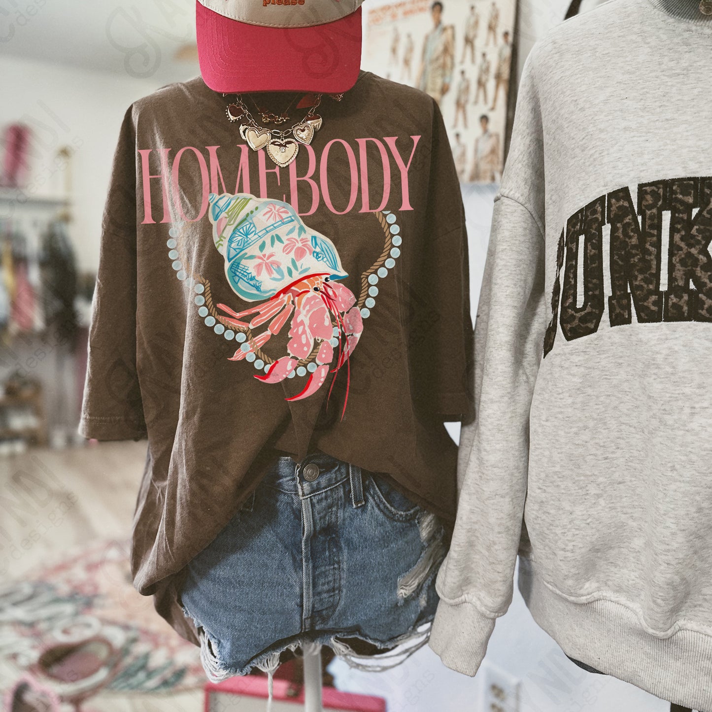 Homebody Hermit Crab PNG Digital Download Sublimation DTF Print Pastel Preppy Beachy