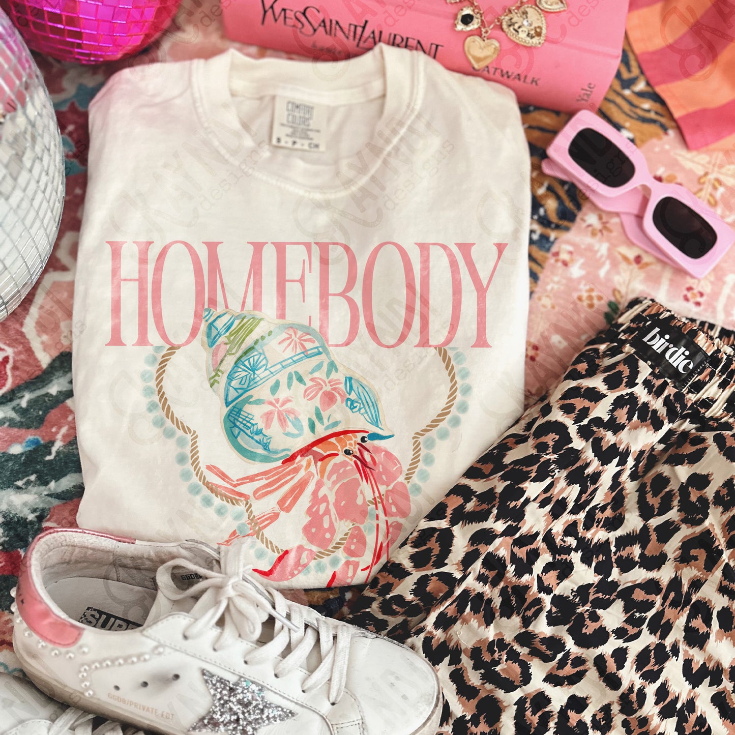 Homebody Hermit Crab PNG Digital Download Sublimation DTF Print Pastel Preppy Beachy