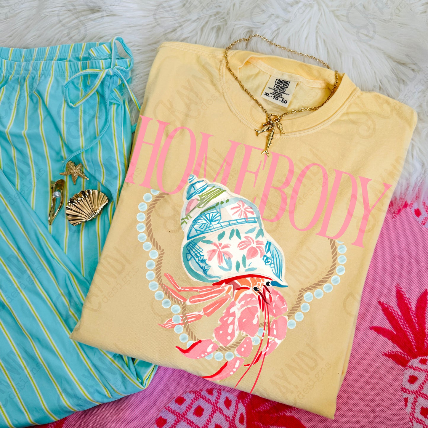 Homebody Hermit Crab PNG Digital Download Sublimation DTF Print Pastel Preppy Beachy