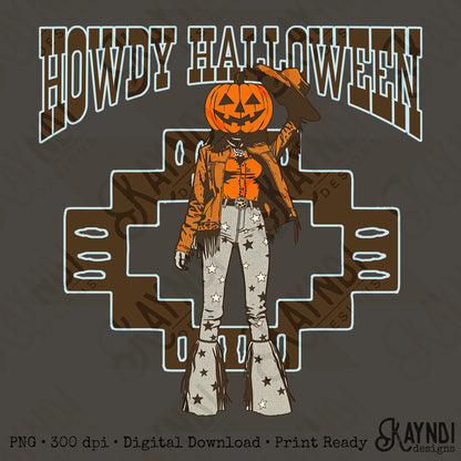 Howdy Halloween Jack O Lantern Pumpkin Head Cowgirl PNG Digiral Download Sublimation DTF Print