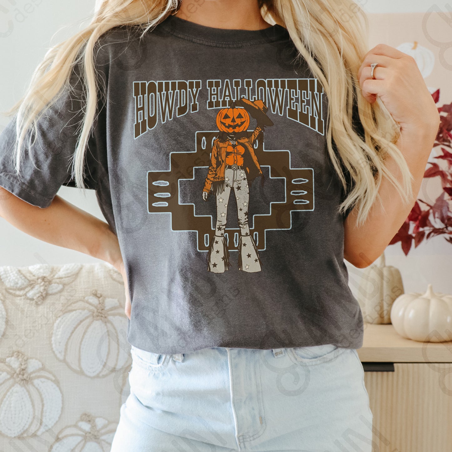 Howdy Halloween Jack O Lantern Pumpkin Head Cowgirl PNG Digiral Download Sublimation DTF Print