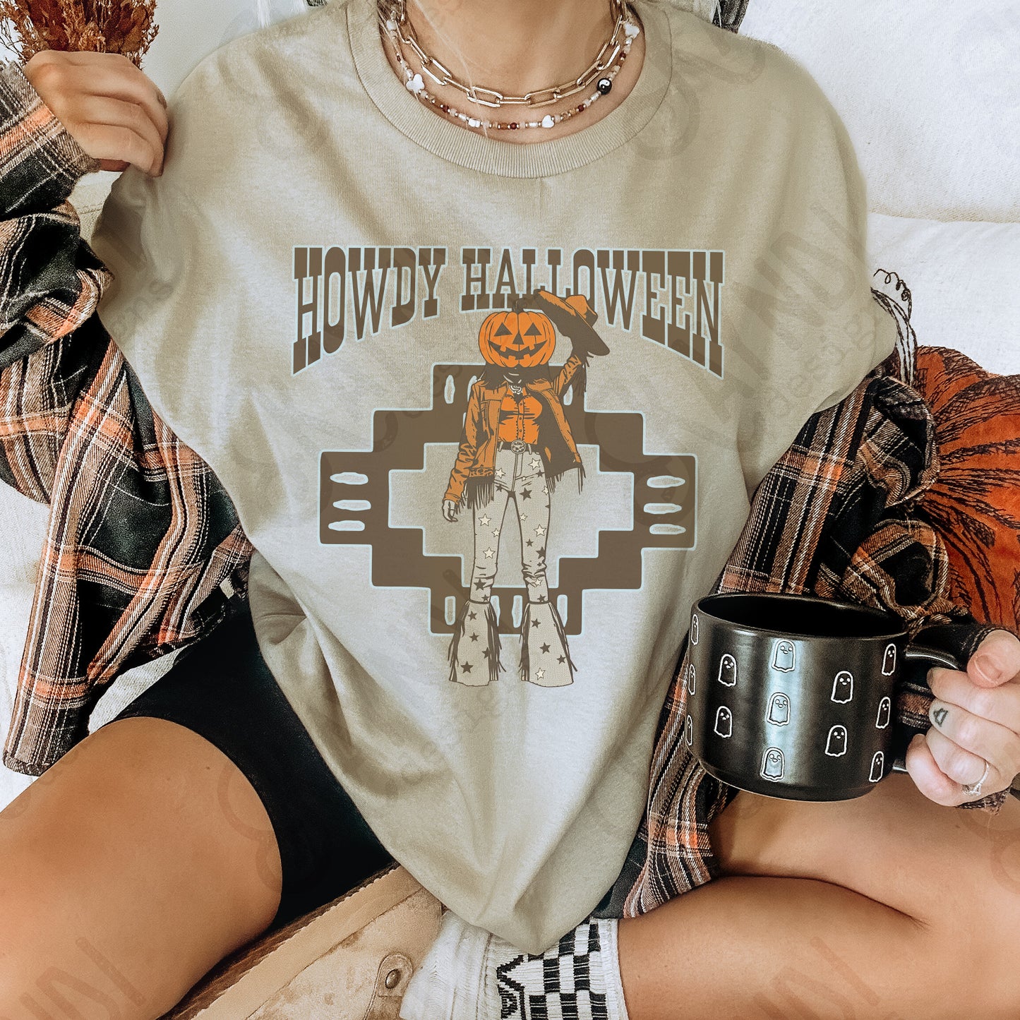Howdy Halloween Jack O Lantern Pumpkin Head Cowgirl PNG Digiral Download Sublimation DTF Print