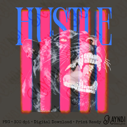 Hustle Blue PNG Digital Download Sublimation DTF Print Pink Stripe Black Panther Rhinestone