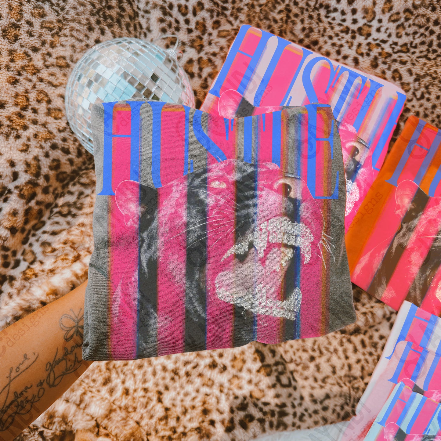 Hustle Blue PNG Digital Download Sublimation DTF Print Pink Stripe Black Panther Rhinestone