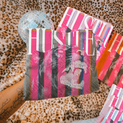 Hustle White PNG Digital Download Sublimation DTF Print Pink Stripe Black Panther Rhinestone