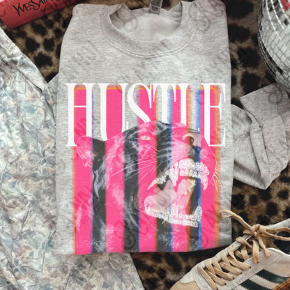 Hustle White PNG Digital Download Sublimation DTF Print Pink Stripe Black Panther Rhinestone