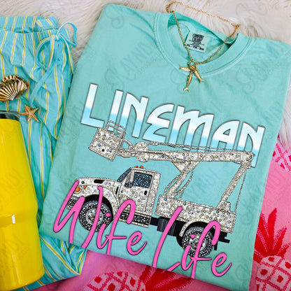 Lineman Wife Life PNG Digital Download Sublimation DTF Print Studded Rhinestone Bucket Truck