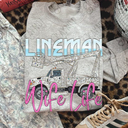 Lineman Wife Life PNG Digital Download Sublimation DTF Print Studded Rhinestone Bucket Truck