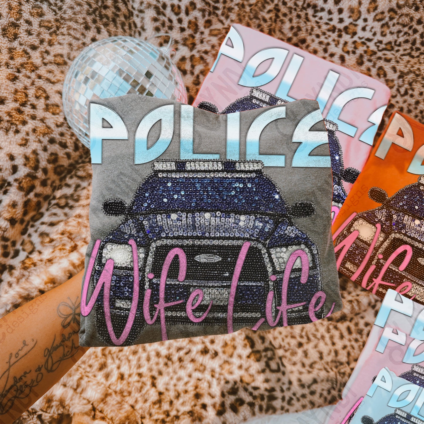 Police Wife Life PNG Digital Download Sublimation DTF Print Studded Rhinestone Car