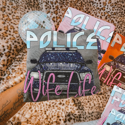 Police Wife Life PNG Digital Download Sublimation DTF Print Studded Rhinestone Car