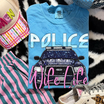 Police Wife Life PNG Digital Download Sublimation DTF Print Studded Rhinestone Car