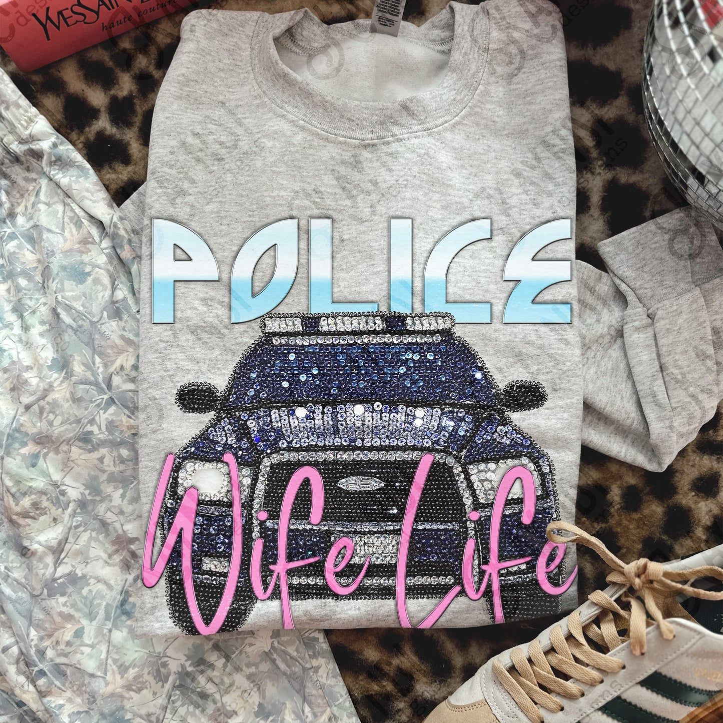 Police Wife Life PNG Digital Download Sublimation DTF Print Studded Rhinestone Car