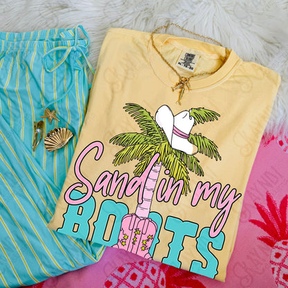 Sand in my Boots PNG Digital Download Sublimation DTF Print Beach Vibes Cowgirl Palm Tree