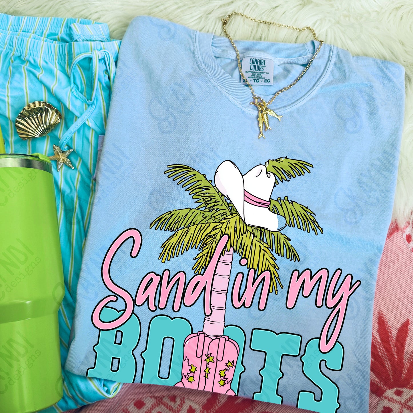 Sand in my Boots PNG Digital Download Sublimation DTF Print Beach Vibes Cowgirl Palm Tree
