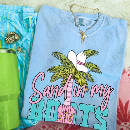 Sand in my Boots PNG Digital Download Sublimation DTF Print Beach Vibes Cowgirl Palm Tree