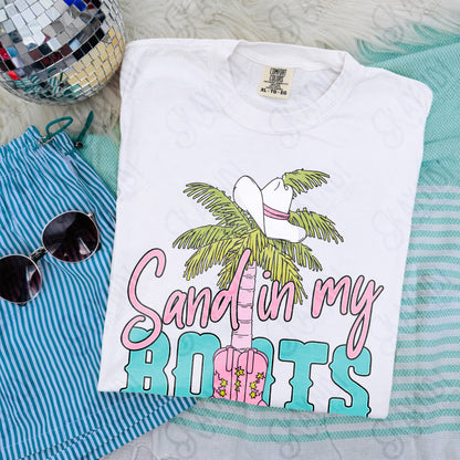 Sand in my Boots PNG Digital Download Sublimation DTF Print Beach Vibes Cowgirl Palm Tree
