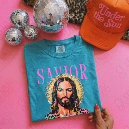 Savior Jesus PNG Digital Download Sublimation DTF Print Church Faith Leopard Pastel Gold