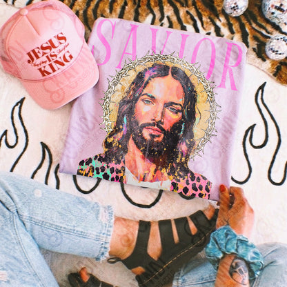 Savior Jesus PNG Digital Download Sublimation DTF Print Church Faith Leopard Pastel Gold