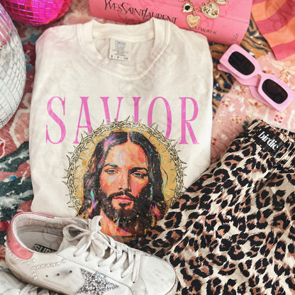 Savior Jesus PNG Digital Download Sublimation DTF Print Church Faith Leopard Pastel Gold
