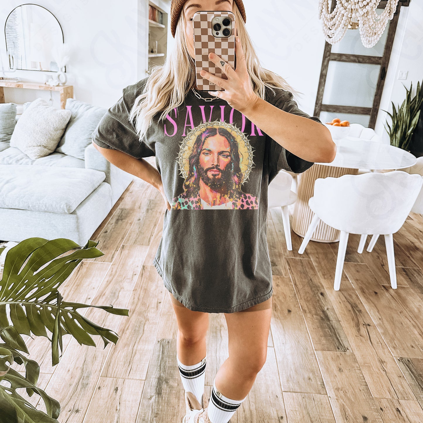 Savior Jesus PNG Digital Download Sublimation DTF Print Church Faith Leopard Pastel Gold