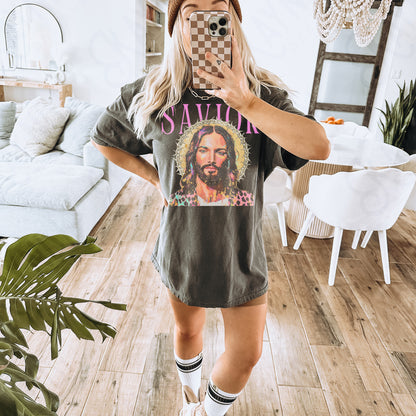 Savior Jesus PNG Digital Download Sublimation DTF Print Church Faith Leopard Pastel Gold