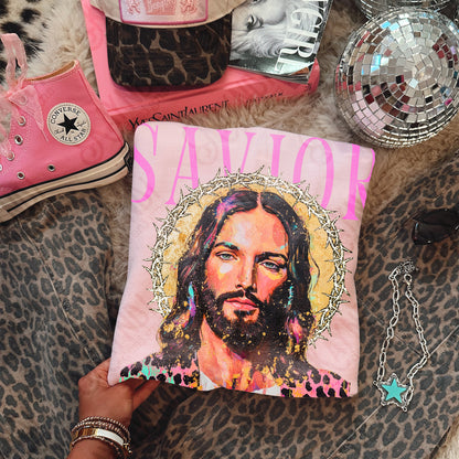Savior Jesus PNG Digital Download Sublimation DTF Print Church Faith Leopard Pastel Gold