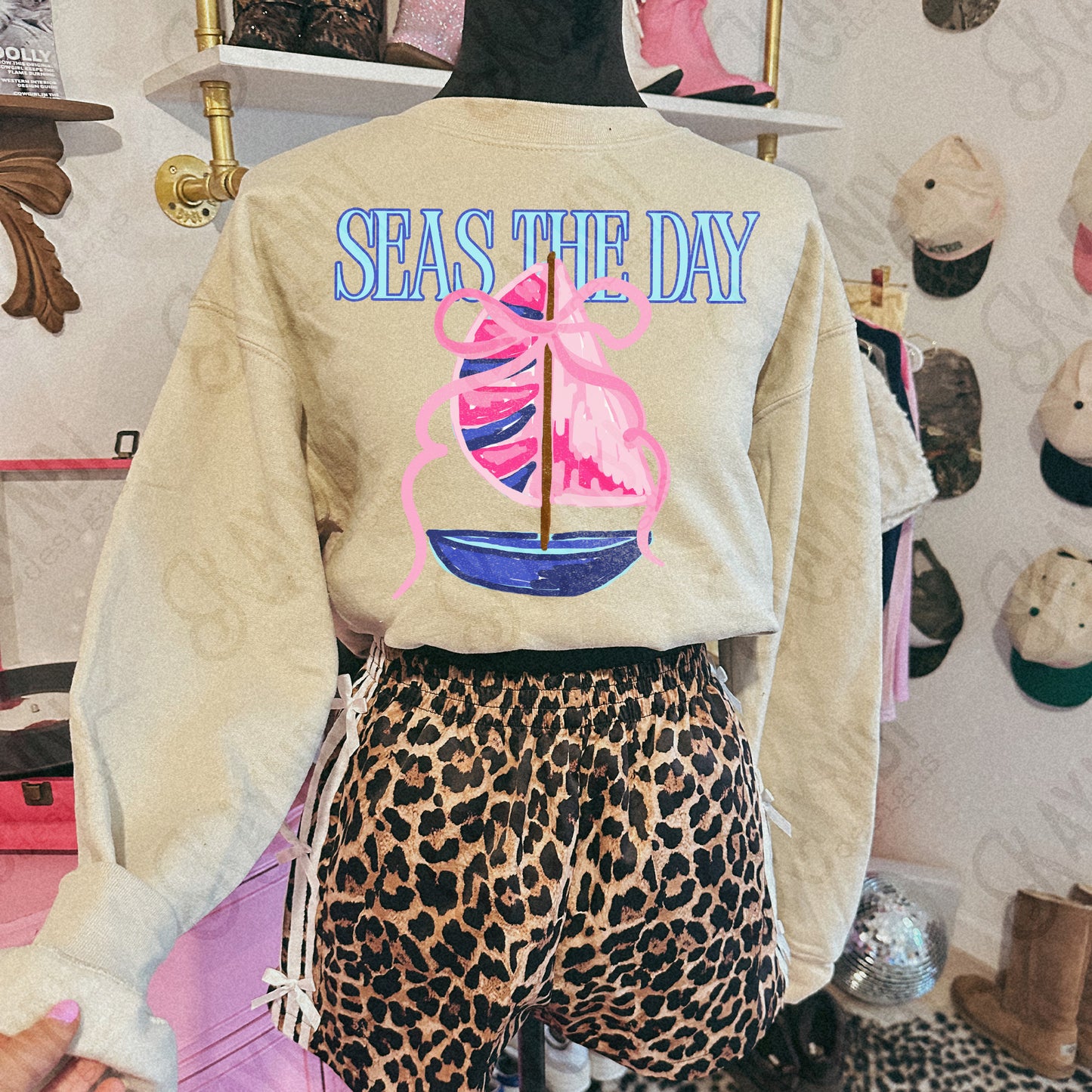 Seas the Day PNG Digital Download Sublimation DTF Print Southern Preppy Pink Blue Sail boat