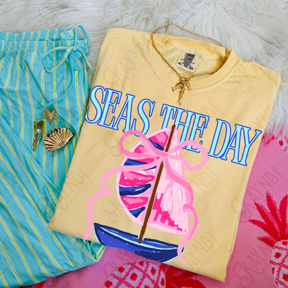 Seas The Day PNG Digital Download Sublimation DTF Print Southern Preppy Beachy Sail Boat