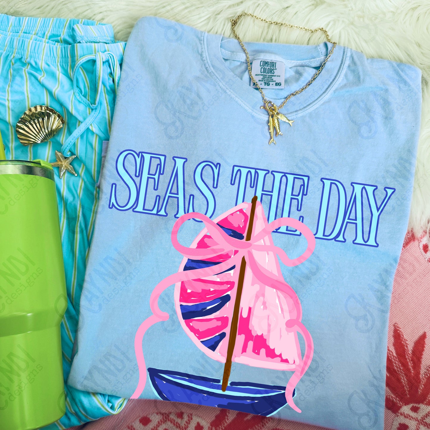 Seas The Day PNG Digital Download Sublimation DTF Print Southern Preppy Beachy Sail Boat