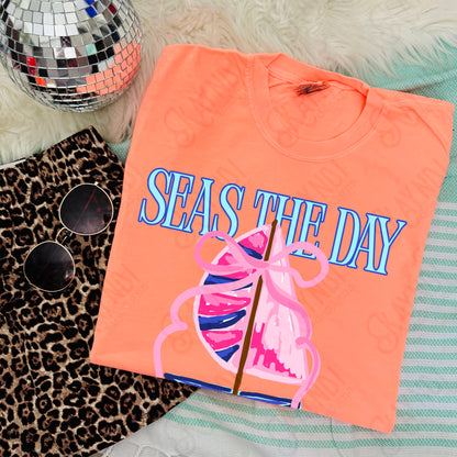 Seas the Day PNG Digital Download Sublimation DTF Print Southern Preppy Pink Blue Sail boat
