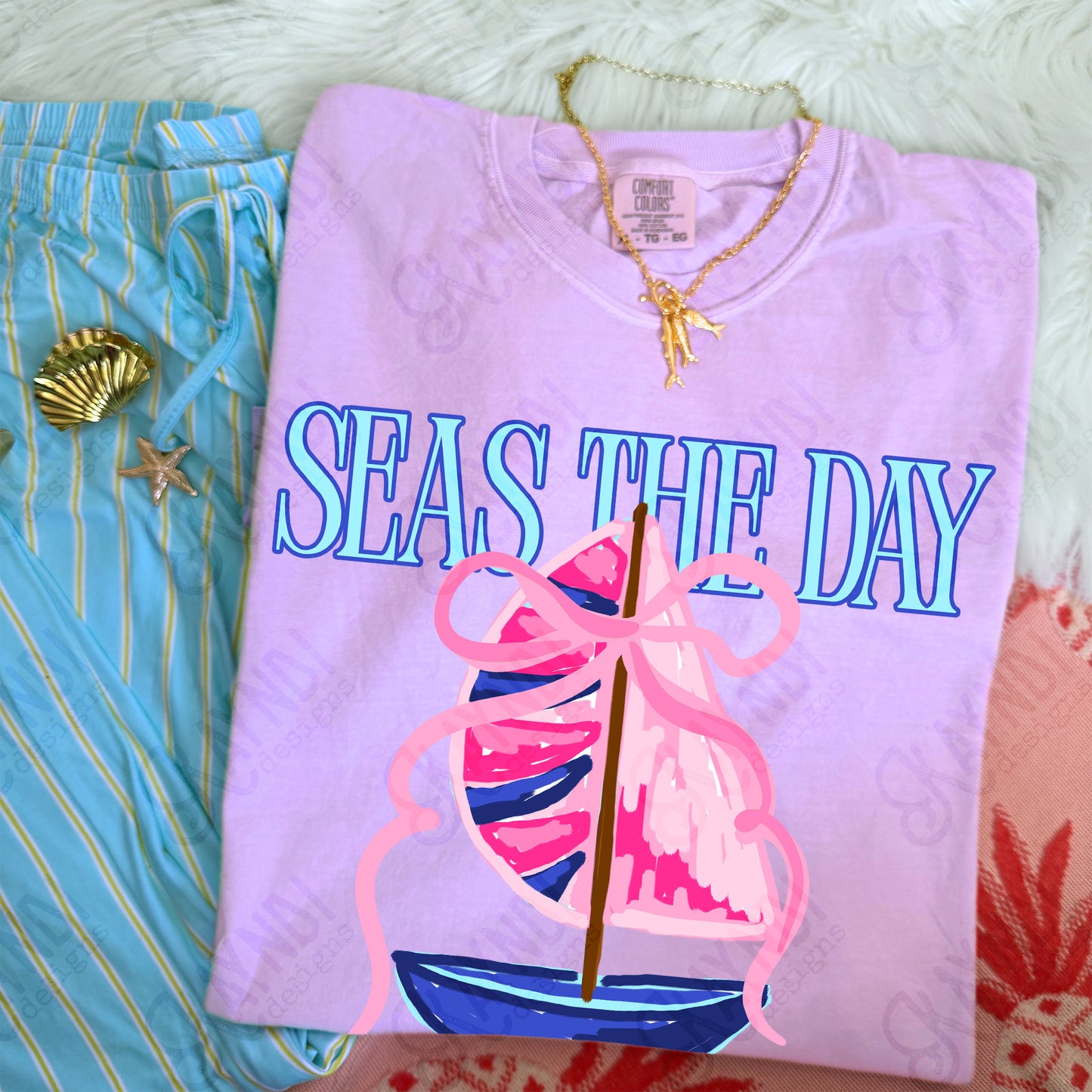 Seas the Day PNG Digital Download Sublimation DTF Print Southern Preppy Pink Blue Sail boat