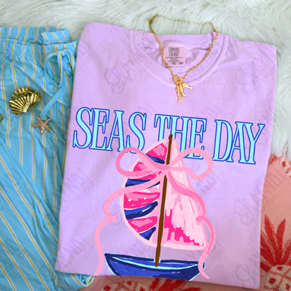 Seas the Day PNG Digital Download Sublimation DTF Print Southern Preppy Pink Blue Sail boat
