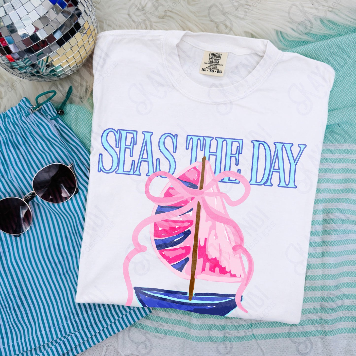 Seas The Day PNG Digital Download Sublimation DTF Print Southern Preppy Beachy Sail Boat