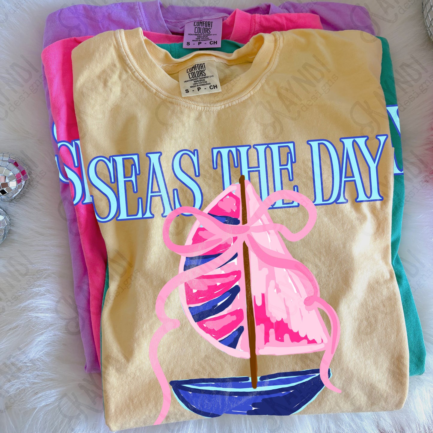 Seas the Day PNG Digital Download Sublimation DTF Print Southern Preppy Pink Blue Sail boat