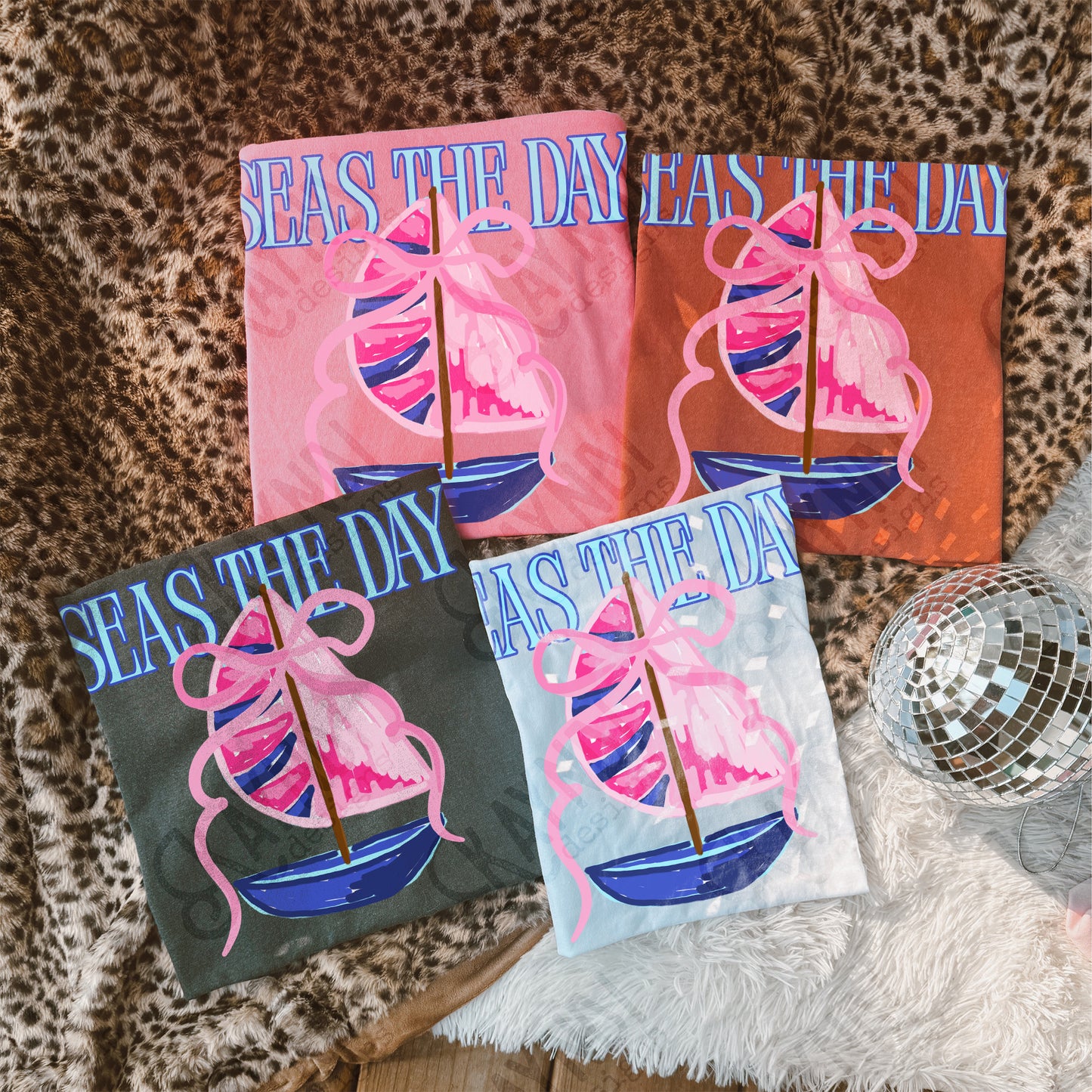 Seas the Day PNG Digital Download Sublimation DTF Print Southern Preppy Pink Blue Sail boat