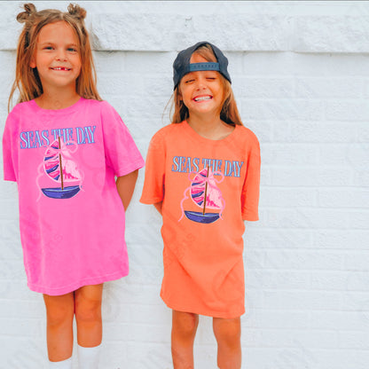 Seas the Day PNG Digital Download Sublimation DTF Print Southern Preppy Pink Blue Sail boat