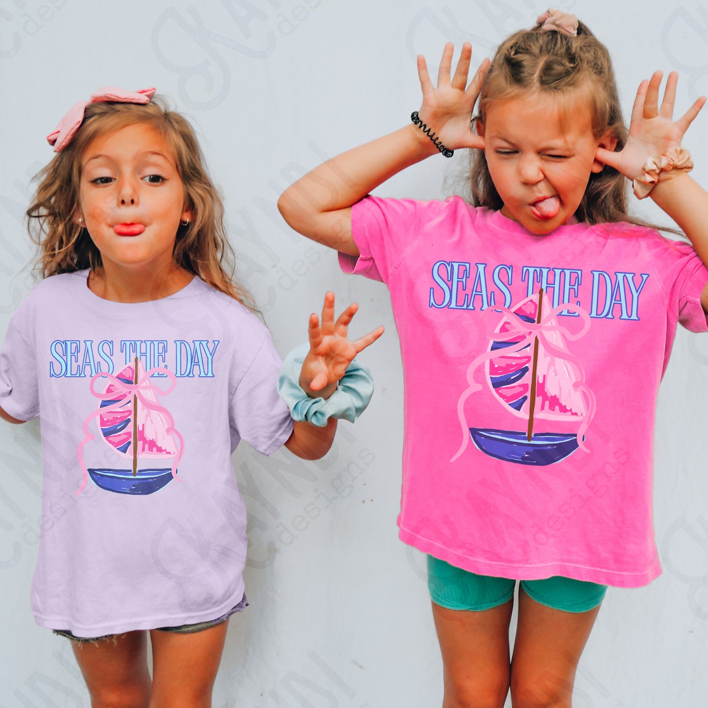Seas the Day PNG Digital Download Sublimation DTF Print Southern Preppy Pink Blue Sail boat