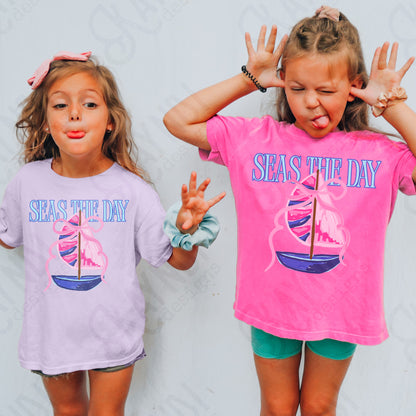 Seas the Day PNG Digital Download Sublimation DTF Print Southern Preppy Pink Blue Sail boat