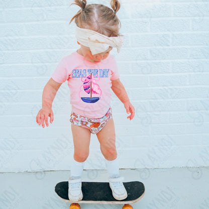 Seas the Day PNG Digital Download Sublimation DTF Print Southern Preppy Pink Blue Sail boat