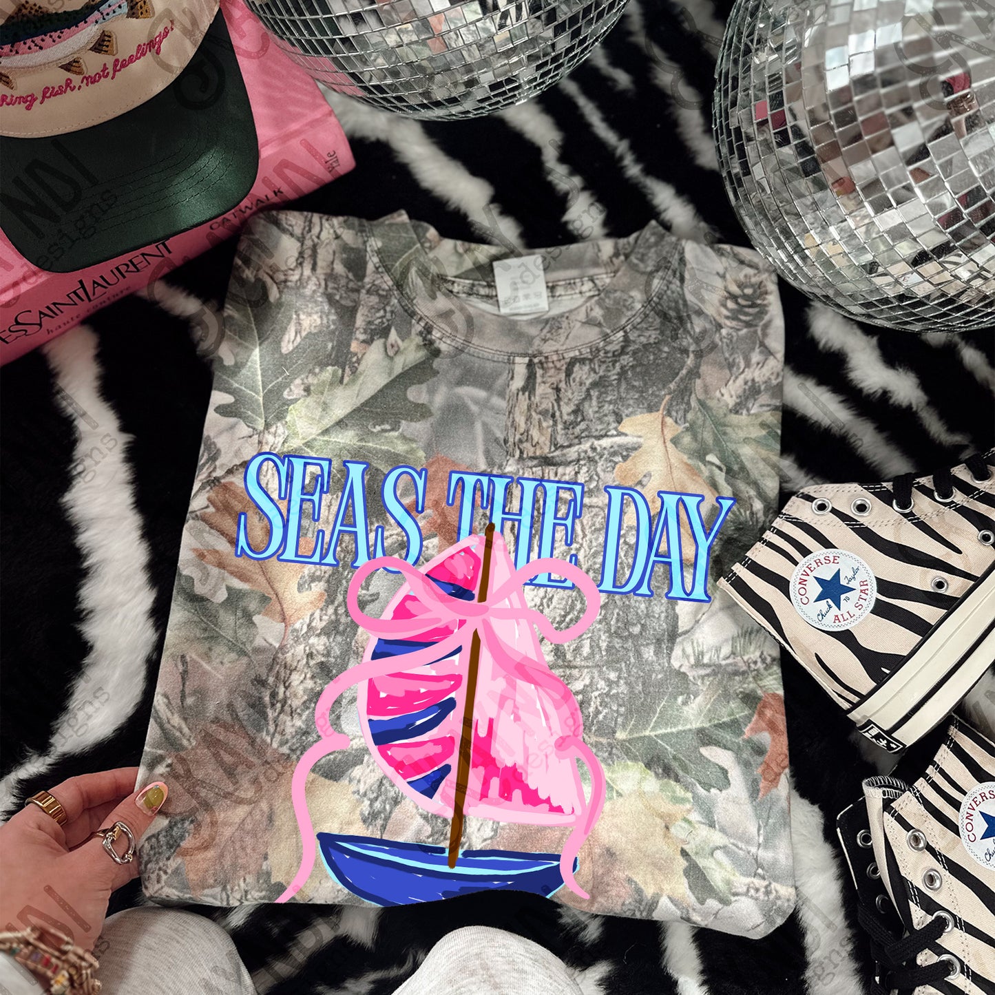 Seas the Day PNG Digital Download Sublimation DTF Print Southern Preppy Pink Blue Sail boat