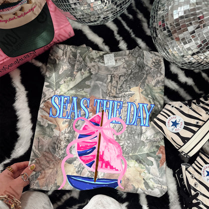 Seas the Day PNG Digital Download Sublimation DTF Print Southern Preppy Pink Blue Sail boat