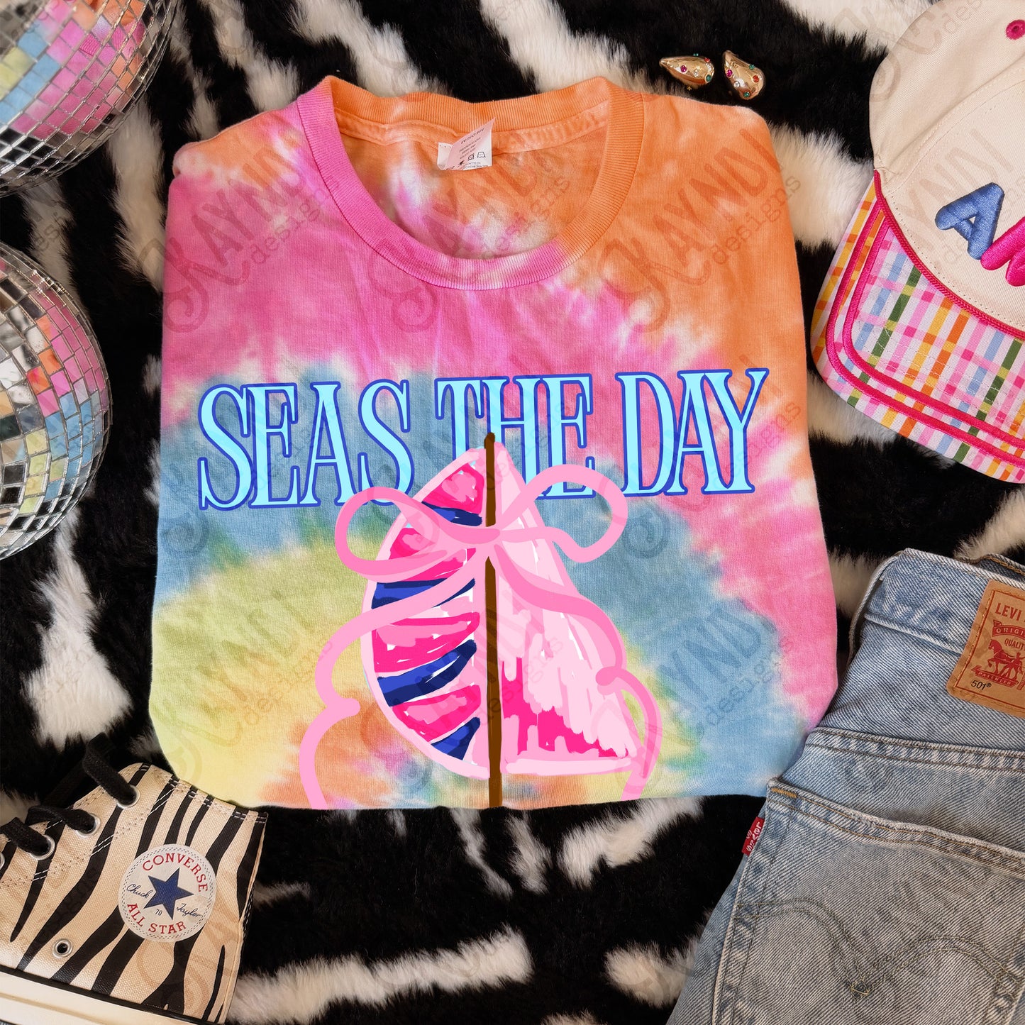 Seas the Day PNG Digital Download Sublimation DTF Print Southern Preppy Pink Blue Sail boat
