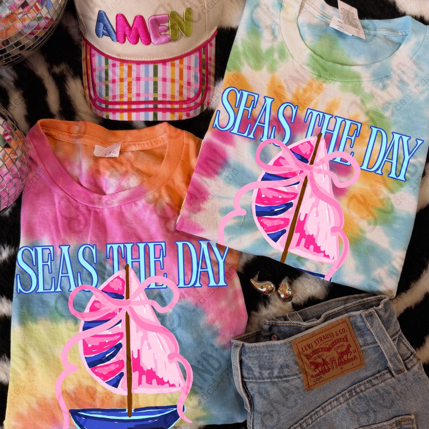 Seas the Day PNG Digital Download Sublimation DTF Print Southern Preppy Pink Blue Sail boat