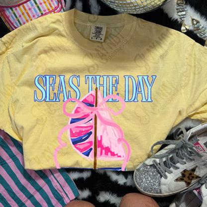 Seas the Day PNG Digital Download Sublimation DTF Print Southern Preppy Pink Blue Sail boat